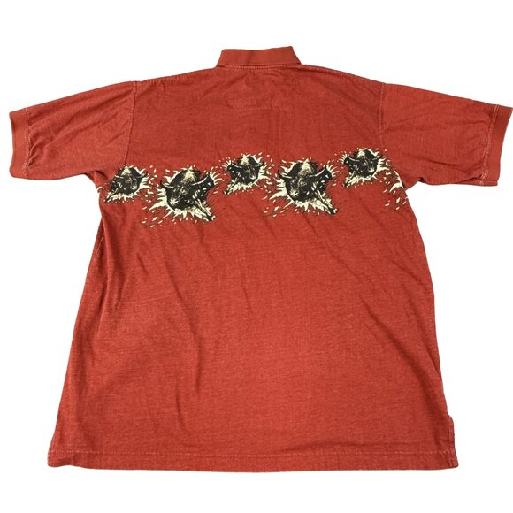Vintage 90s Roper Bull Graphic Polo Shirt Mens L Rust Red Western Cowboy Rodeo - Picture 2 of 12